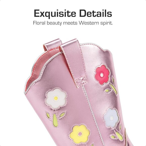 PAIRS Girls Western Cowboy Boots Mid-Calf Riding Shoes for Kids - Picture 3 of 6